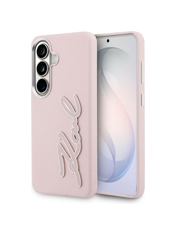 Karl Lagerfeld Grained Signature Metal Resin Logo Case for Samsung Galaxy S26 - Pink