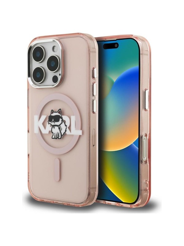 Karl Lagerfeld IML Choupette Sketch Logo MagSafe Case for iPhone 16 Pro Max - Pink