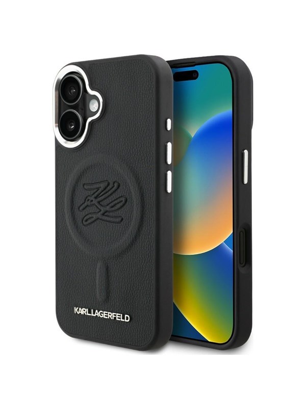 Karl Lagerfeld Initial &amp; Metal Logo MagSafe Case for iPhone 16 - Black