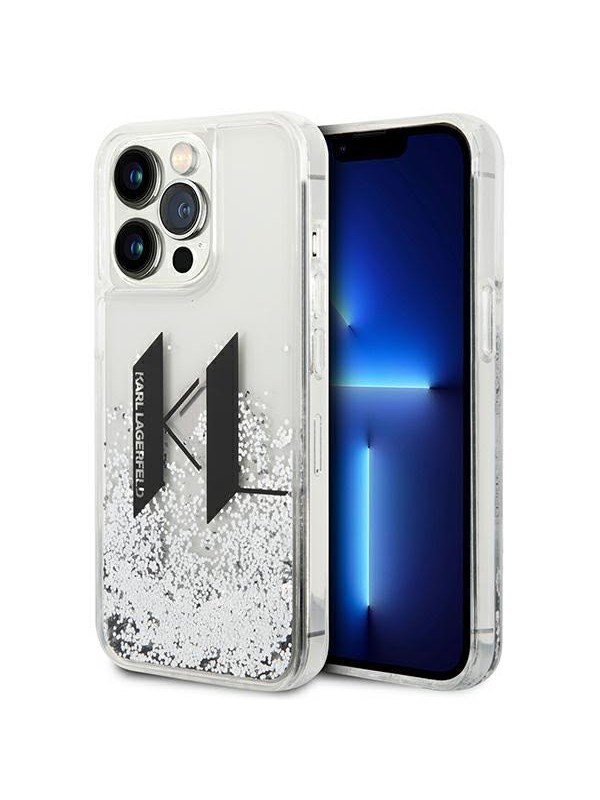 Karl Lagerfeld Liquid Glitter Big KL case for iPhone 14 Pro - silver