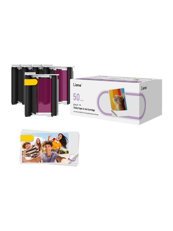 Liene 2x3" fotopapper, 50 ark + 5 bläckpatroner