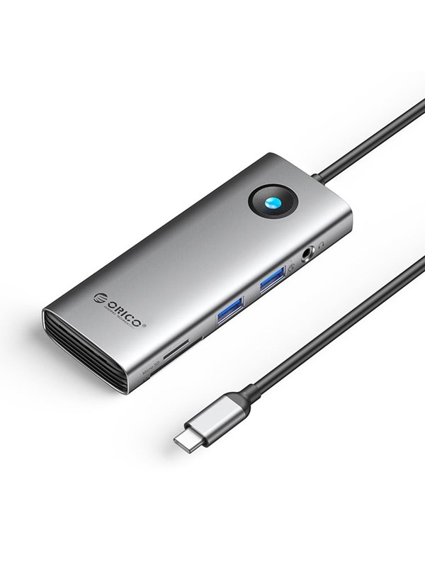 ORICO PW11 8in1 USB-C Docking Station 2x USB-A 3.0 1x USB-C PD 100W 1x HDMI 4K 60Hz 1x microSD/SD 1x RJ45 Gigabit Ethernet 1x Audio 3.5mm - Gray USB Hub - Grey