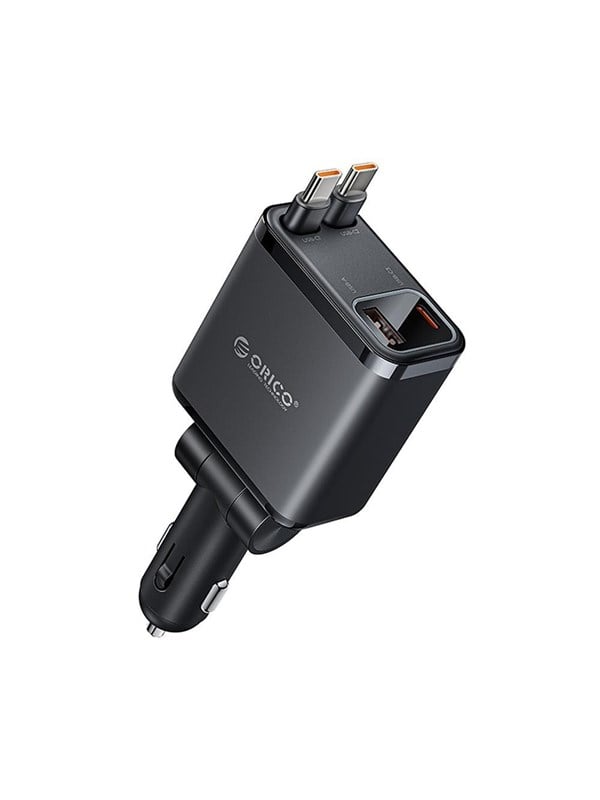 ORICO Twin Reach 45W USB-A + USB-C Car Charger with Two Retractable USB-C Cables - Black
