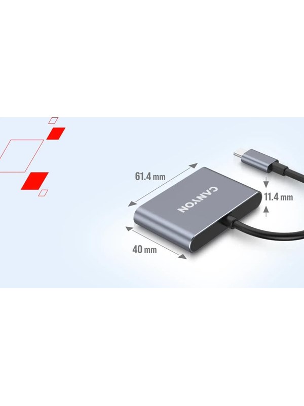 Canyon DS-3 3-i-1 USB-C-hubb, mörkgrå USB Hub - USB 3.0 - 3 porte - Grey