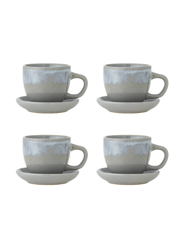 Produktfoto för BLOOMINGVILLE Brenta Kopp med fat, Bl&aring;, Stengods (D11xH7,5 cm, Set om 4)