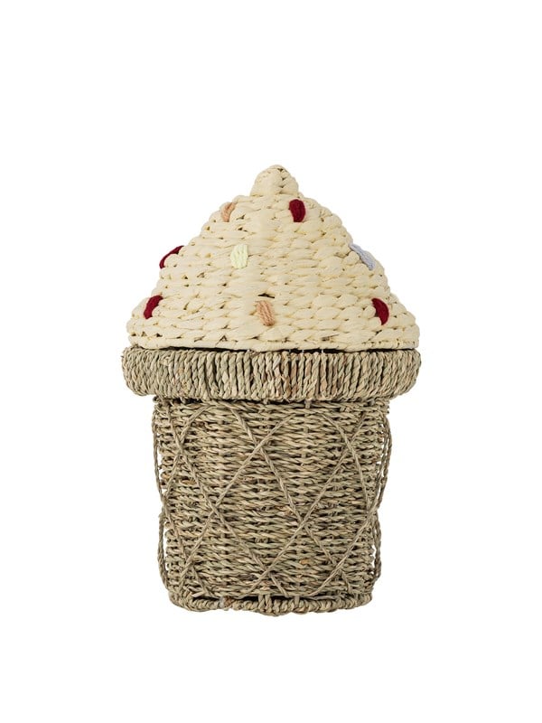 Produktfoto för BLOOMINGVILLE MINI Cilliekorg med lock, Natur, Sj&ouml;gr&auml;s (D28xH41 cm)