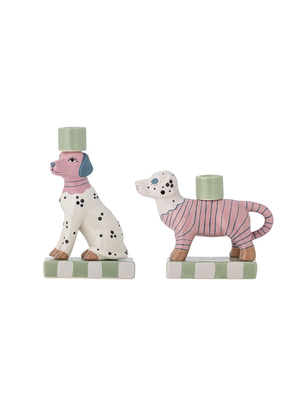 Produktfoto för BLOOMINGVILLE Doglie ljusstake, rosa, stengods (L18xH13,5xB6,5/L11,5xH18,5xB6,5 cm, set om 2)