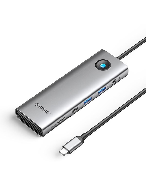 ORICO PW11 9in1 USB-C Docking Station 2x USB-A 3.0 1x USB-C 3.0 1x USB-C PD 100 1x HDMI 4K 60Hz 1x microSD/SD 1x RJ45 2.5G Ethernet 1x Audio 3.5 mm - Gray USB Hub - USB 3.0 - 9 porte - Grey