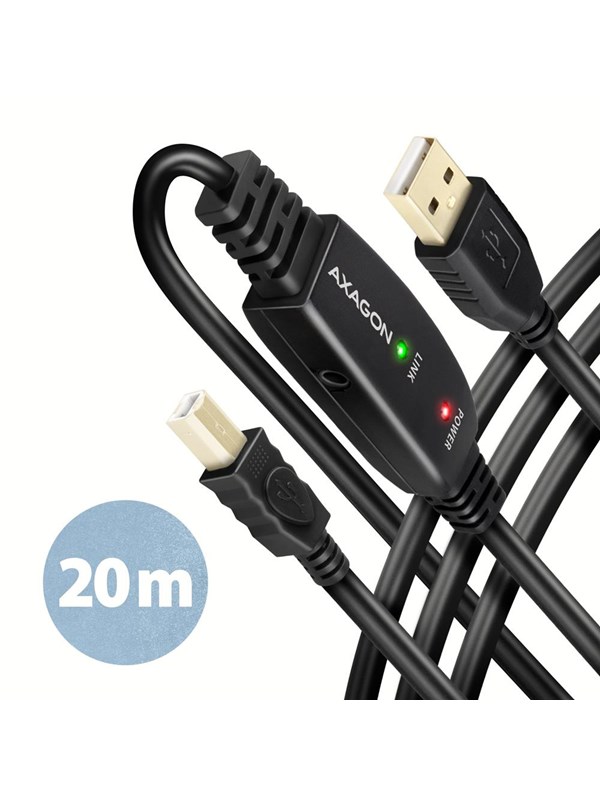 AXAGON ADR-220B USB 2.0 A-M -> B-M aktiv anslutnings-/repeaterkabel 20m - Kabel - Digital/Daten USB-kabel