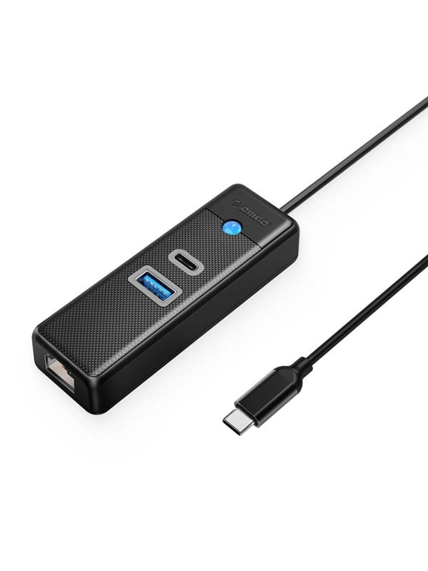 ORICO PW3UR25-C3 3-port USB Hub 1x USB-A 3.0 1x USB-C 3.0 1x RJ45 2.5G Ethernet 0.5 m - Black USB Hub - USB 3.0 - Svart