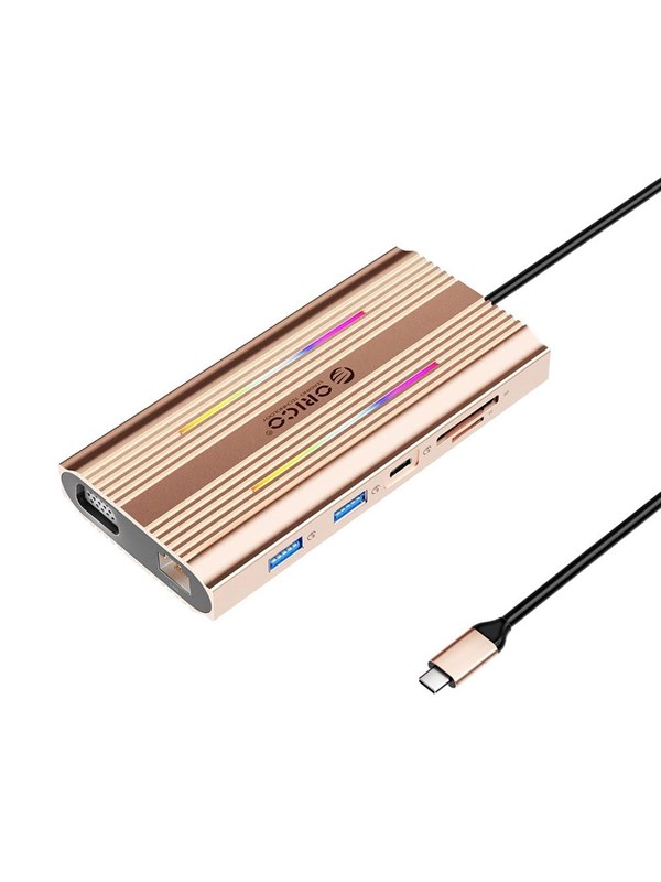 ORICO XDR 12in1 RGB USB-C Docking Station USB-A USB-C PD 100W 2x HDMI 4K 60Hz VGA RJ45 Gigabit SD and microSD Card Reader - Rose Gold USB Hub - USB 3.1 - 12 porte