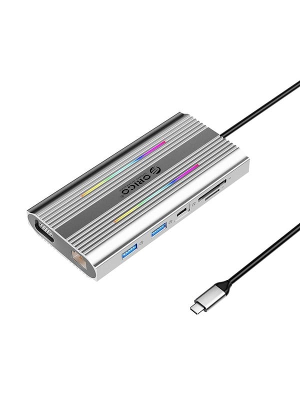 ORICO XDR 12in1 RGB USB-C Docking Station USB-A USB-C PD 100W 2x HDMI 4K 60Hz VGA RJ45 Gigabit SD and microSD Card Reader - Gray USB Hub - 12 porte - Grey