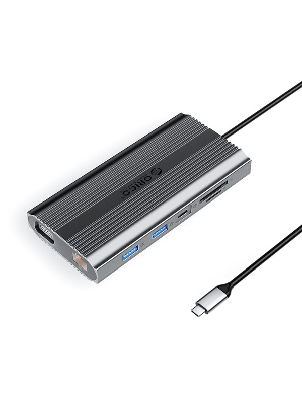 ORICO XDR 12in1 USB-C Docking Station USB-A USB-C HDMI 4K VGA RJ45 Gigabit PD 100W SD and microSD Card Reader - Gray USB Hub - USB 3.1 - 12 porte - Grey