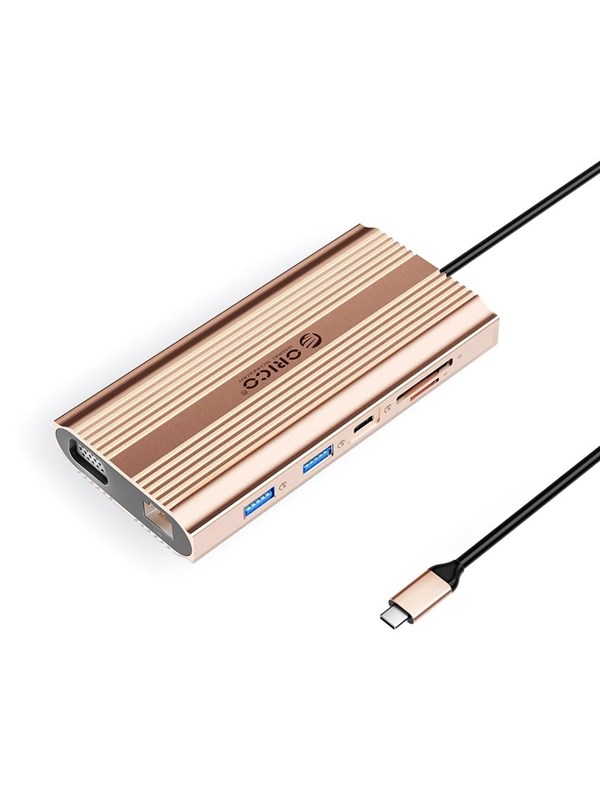 ORICO XDR 12-in-1 USB-C Docking Station USB-A USB-C HDMI 4K VGA RJ45 Gigabit PD 100W SD and microSD Card Reader - Rose Gold USB Hub - USB 3.1 - 12 porte