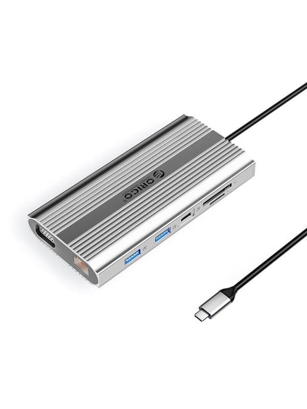 ORICO XDR 12in1 USB-C Docking Station USB-A USB-C HDMI 4K VGA RJ45 Gigabit PD 100W SD and microSD Card Reader - Silver USB Hub - USB 3.1 - 12 porte - Grey