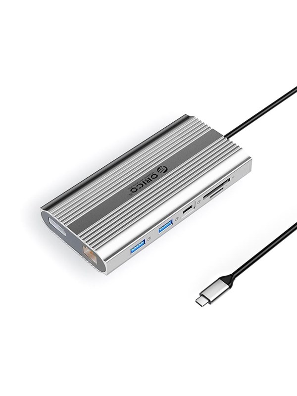 ORICO XDR 12in1 USB-C Docking Station USB-A USB-C 2x HDMI 4K 60Hz DisplayPort 4K 60Hz RJ45 Gigabit PD 100W SD and microSD Card Reader - Silver USB Hub - USB 3.1 - 12 porte - Grey