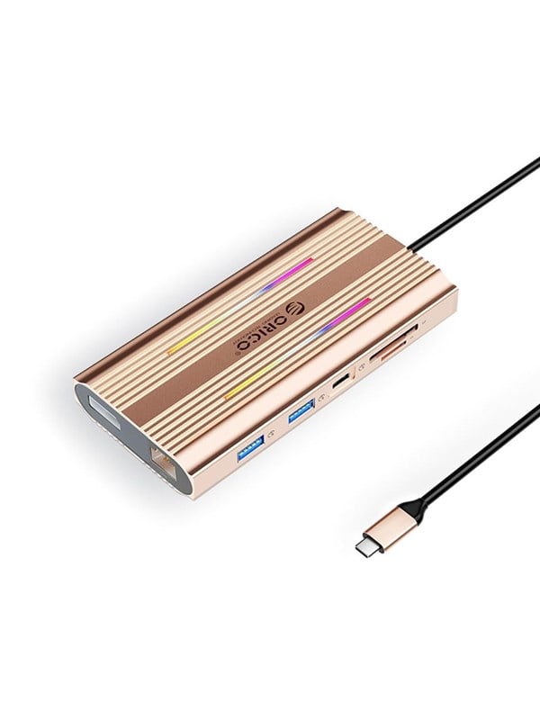 ORICO XDR 12in1 RGB USB-C Docking Station USB-A USB-C 2x HDMI 4K 60 Hz DisplayPort 4K 60 Hz RJ45 Gigabit PD 100W SD and microSD Card Reader - Rose Gold USB Hub - USB 3.1 - 12 porte