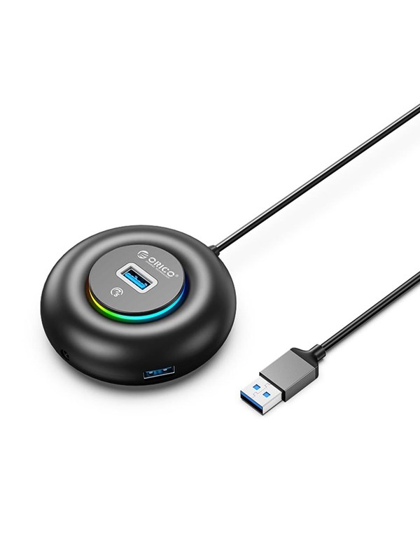 ORICO YXR4-U3 RGB USB Hub 4-Port USB-A 3.0 with Audio/Microphone Port 0.3m - Black USB Hub - USB 3.0 - 4 porte - Svart