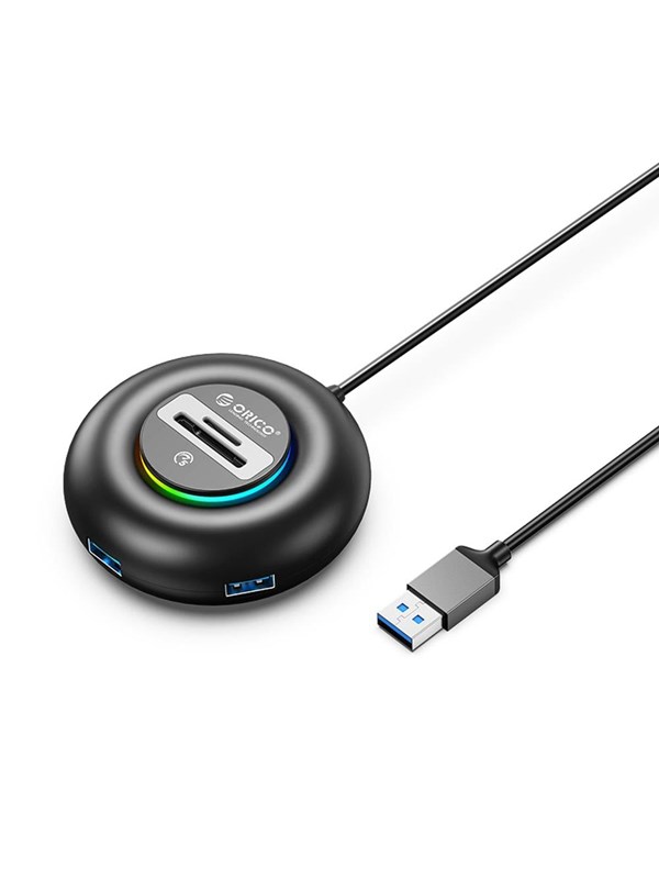 ORICO YXR4 RGB USB Hub 4-Port USB-A 3.0 with SD and microSD Reader 1.8m - Black USB Hub - USB 3.0 - 4 porte - Svart