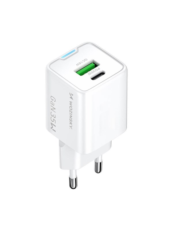 Wozinsky WWC-35W GaN USB-A + USB-C väggladdare - Vit