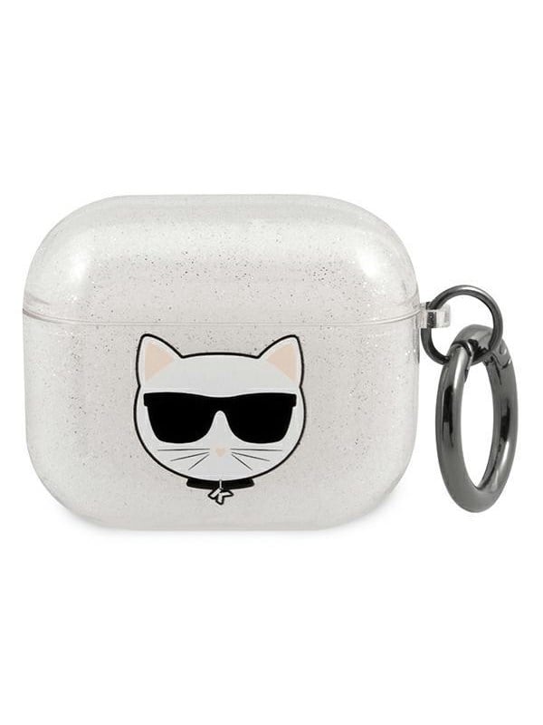 Produktfoto för Karl Lagerfeld AirPods 3 silikon skal, Glitter Choupette - Silver