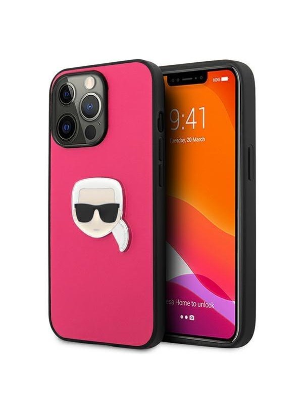 Karl Lagerfeld Leather Ikonik Karl's Head Metal Case for iPhone 13 Pro / 13 6.1" - Pink