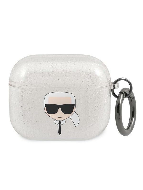 Produktfoto för Karl Lagerfeld KLA3UKHGS AirPods 3-skydd silver/silver Glitter Karl`s Head