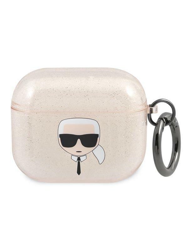 Alternativ bild 0 för Karl Lagerfeld KLA3UKHGD AirPods 3 skydd guld/guld Glitter Karl`s Head