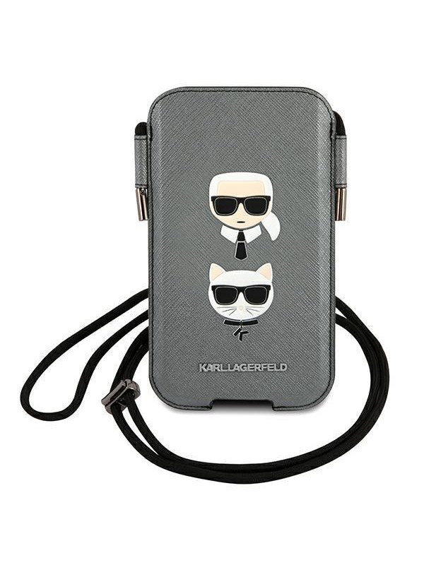 Karl Lagerfeld Saffiano Ikonik Karl&amp;Choupette Head 6.7'' Handbag - Gray