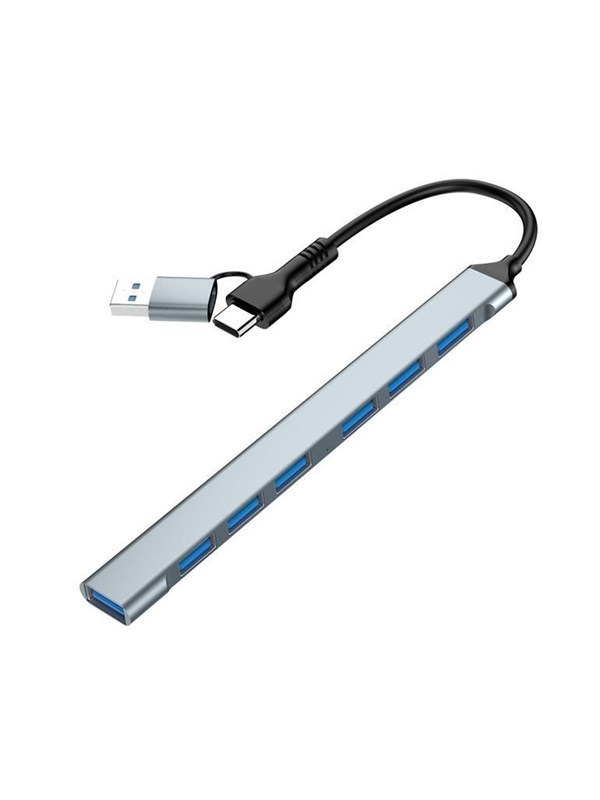 Gembird 7-port USB hub (1x USB 3.2 + 6x USB 2.0) USB-A + USB-C USB Hub - USB 3.2 - 7 porte - Silver