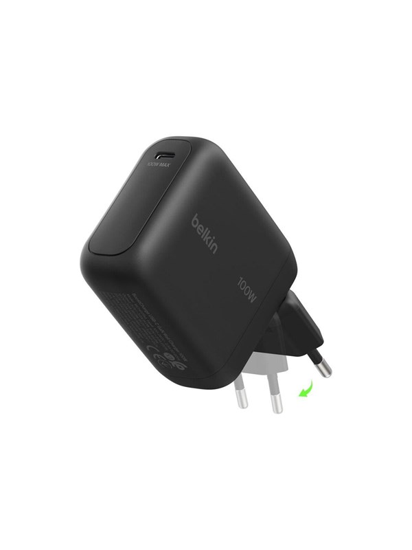 Belkin BoostCharge 100W GaN Charger with foldable plug - 1x USB-C - Black