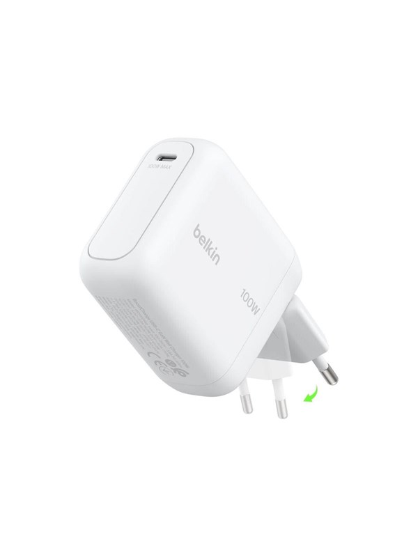 Belkin BoostCharge 100W GaN Charger with foldable plug - 1x USB-C - White