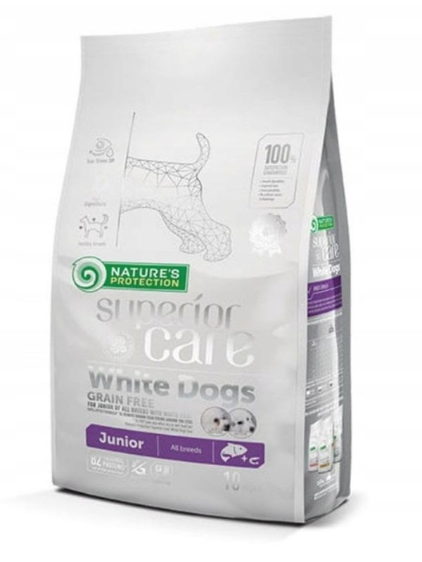 Nature's Protection Superior Care White Dogs Grain Free Junior Salmon - dry food for puppies - 10 kg