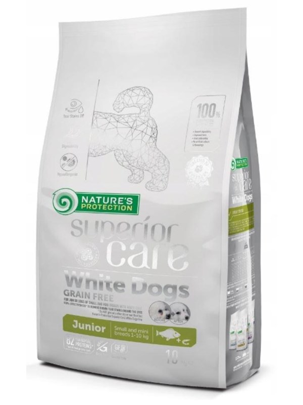Nature's Protection Superior Care White Dogs Grain Free Junior Small BiaÅ‚oryba - dry food for puppies - 10 kg