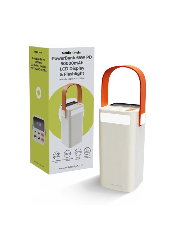 Mobile Origin PB18 PowerBank 65W PD LCD Display & Flashlight - 50000 mAh