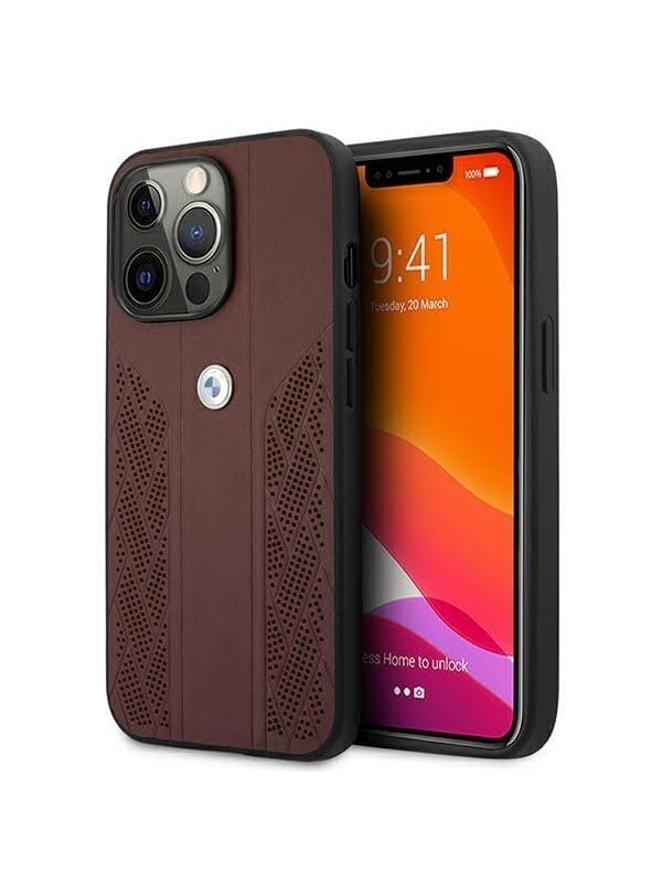 BMW Leather Curve Perforate Case for iPhone 13 Pro / iPhone 13 - Red