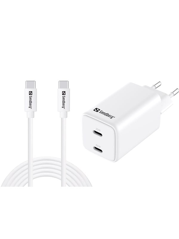 Sandberg AC Charger USB-C PD65W EU 3M - Dual-Port | GaN III | 65W | 3m Cable