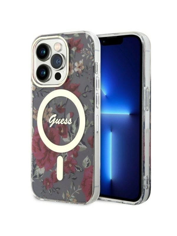 GUESS GUHMP14LHCFWSA iPhone 14 Pro 6.1" green/khaki hardcase Flower MagSafe