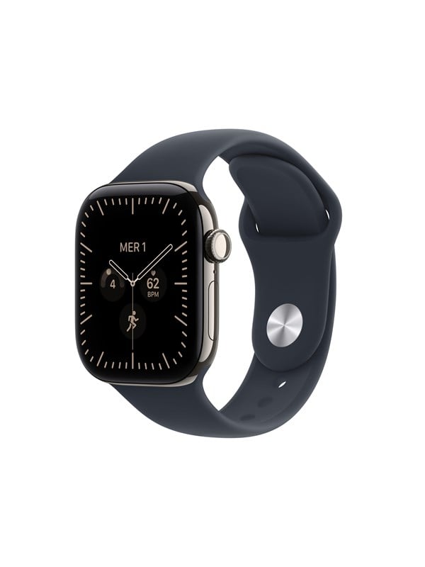 Apple Watch Series 12 GPS + Cellular 42mm Natural Titanium Case with Navy Blue Sport Band - S/M