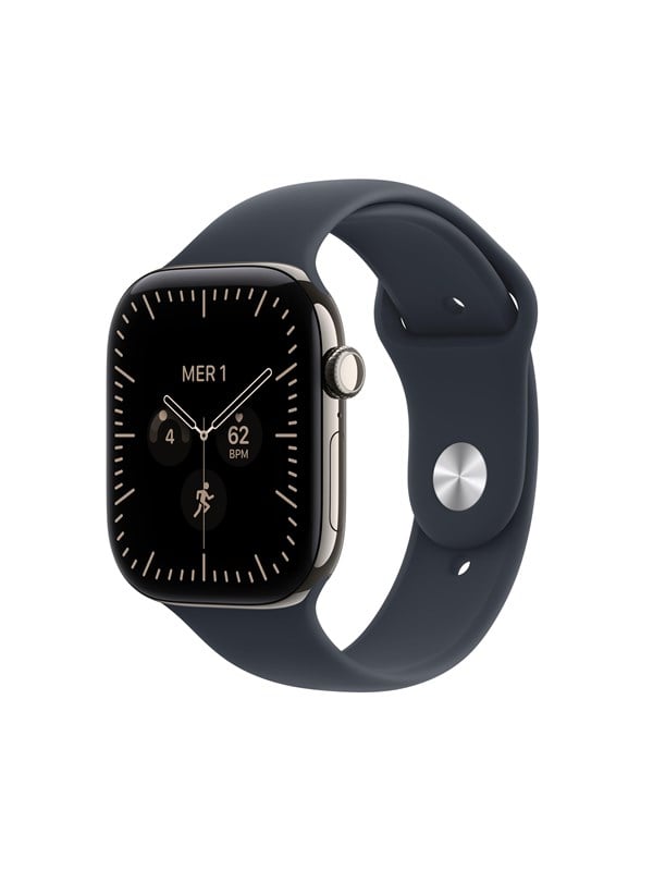 Apple Watch Series 12 GPS + Cellular 46mm Natural Titanium Case with Navy Blue Sport Band - S/M