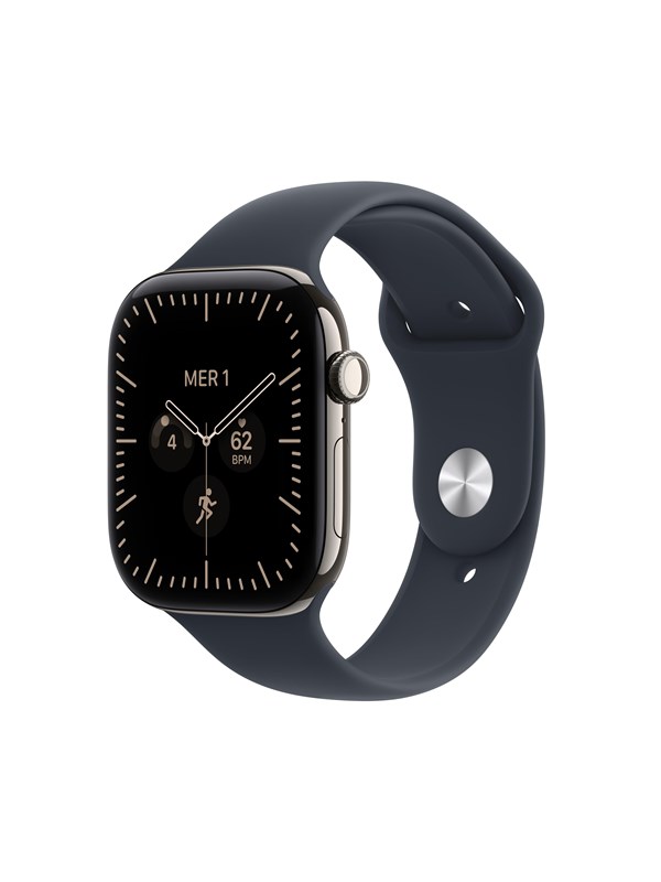 Apple Watch Series 12 GPS + Cellular 46mm Natural Titanium Case with Navy Blue Sport Band - M/L