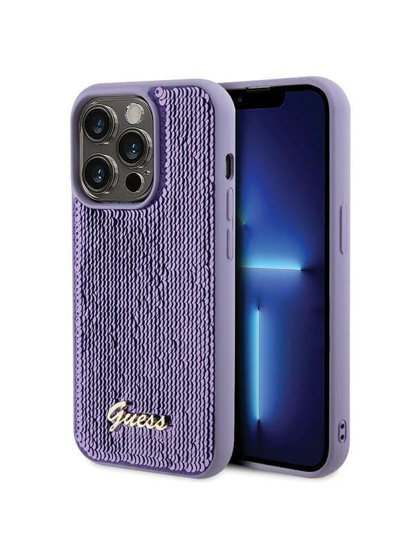 GUESS Sequin Script Metal case for iPhone 15 Pro Max - purple