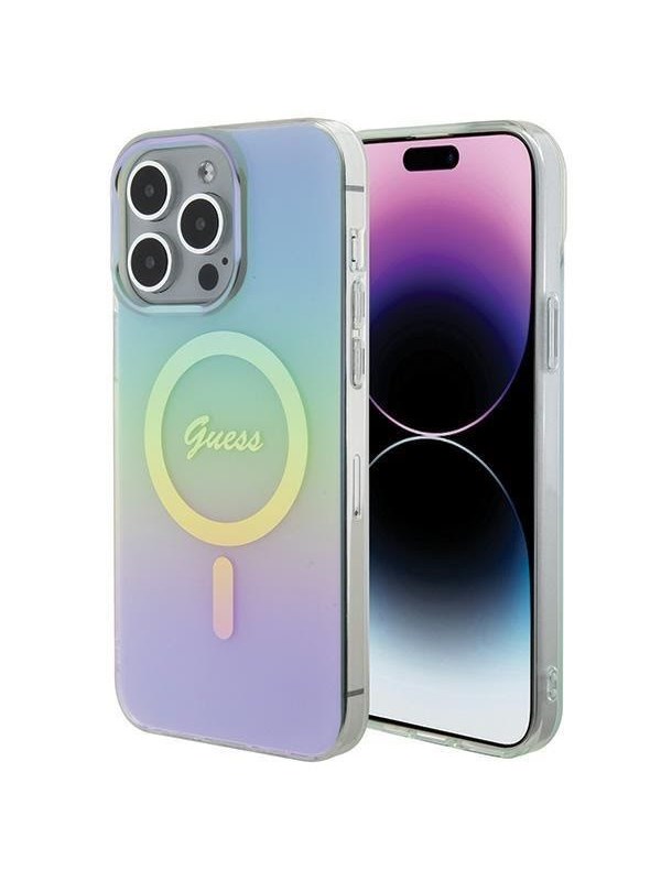 GUESS IML Iridescent MagSafe case for iPhone 15 Pro - turquoise