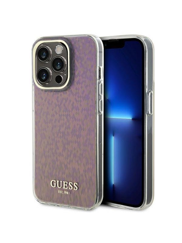 GUESS GUHCP15LHDECMP iPhone 15 Pro 6.1" pink/pink hardcase IML Faceted Mirror Disco Iridescent