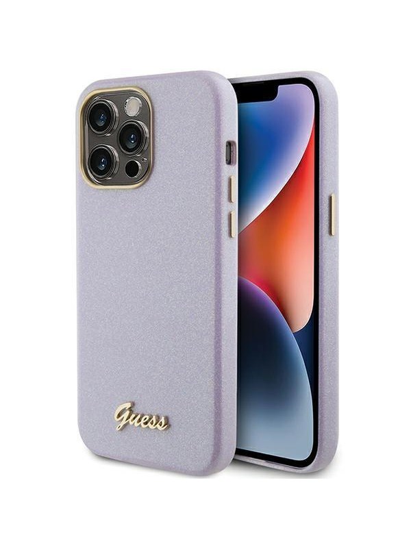 GUESS Glitter Glossy Script case for iPhone 15 Pro - lilac
