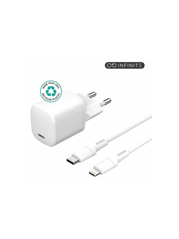 eSTUFF INFINITE power adapter - EU plug USB-C to ligtning cable 1.5 m - 24 pin USB-C - 20 Watt