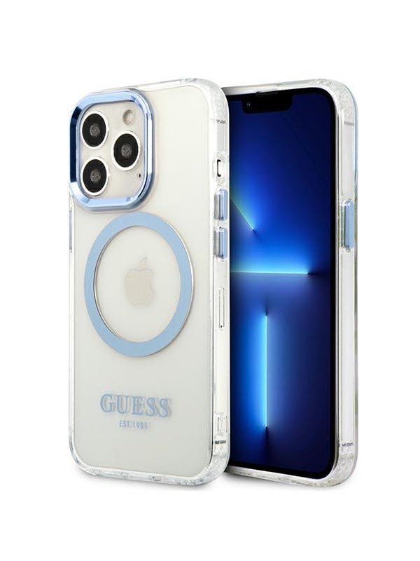 GUESS Metal Outline MagSafe Case for iPhone 13 Pro / iPhone 13 - Blue