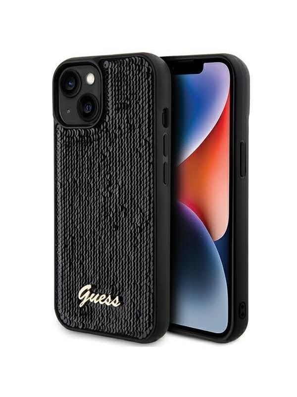 GUESS Sequin Script Metal case for iPhone 14 / 15 / 13 - black
