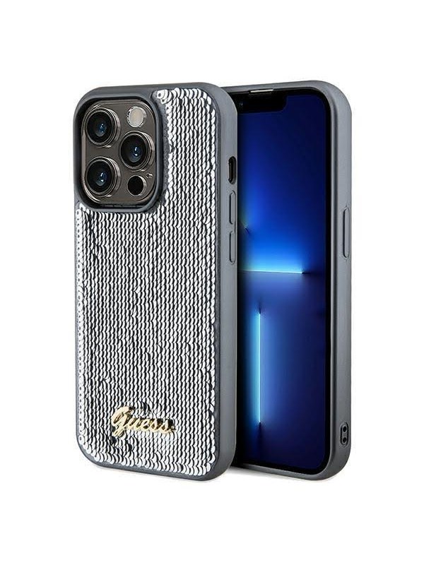 GUESS Sequin Script Metal case for iPhone 14 Pro Max - silver