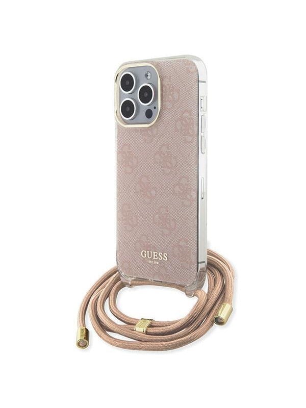 GUESS Crossbody Cord 4G Print case for iPhone 15 Pro - pink